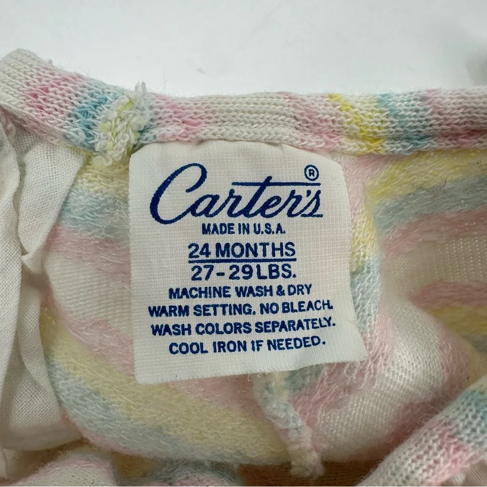 3/$15 VTG CARTERS Baby Tee 24 Months L/S Eyelet Elephant Applique Pastel Top USA